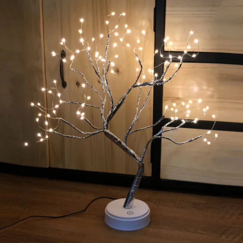 USB Bonsai Lamp Gypsophila Christmas Tree Night Light Touch Copper Wire Table Lamp for Room Desk Holiday Lighting Party Decor