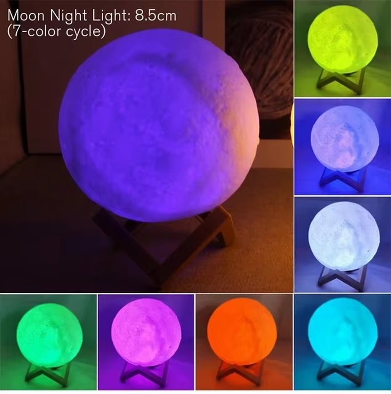 E5 8Cm Moon LED Night Light Lamp Battery Powered with Stand Starry Lamp Bedroom Home Decor Night Lights Kids Gift Moon Lamp Xmas