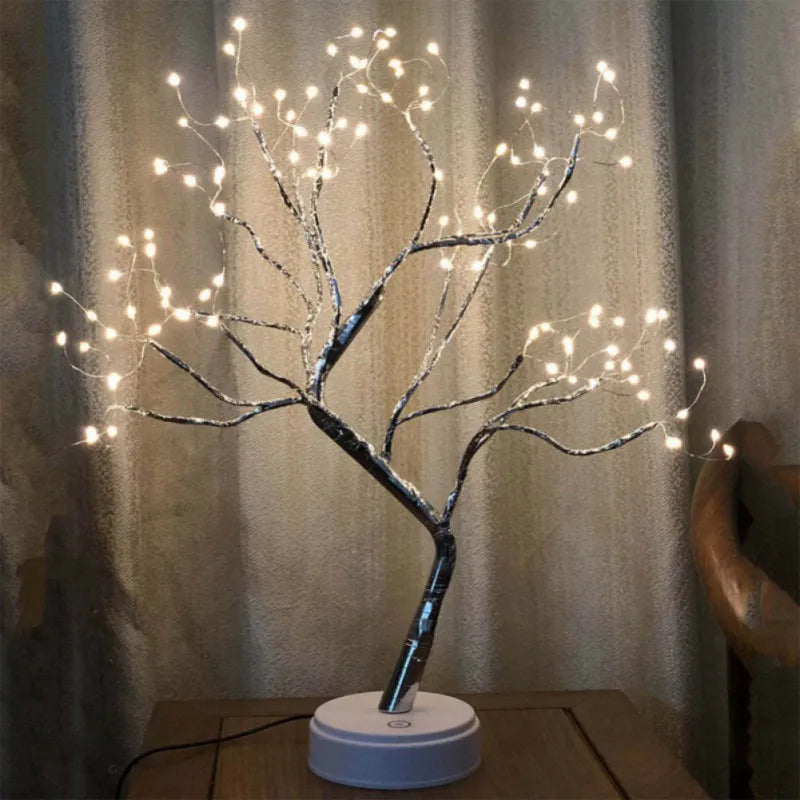 USB Bonsai Lamp Gypsophila Christmas Tree Night Light Touch Copper Wire Table Lamp for Room Desk Holiday Lighting Party Decor