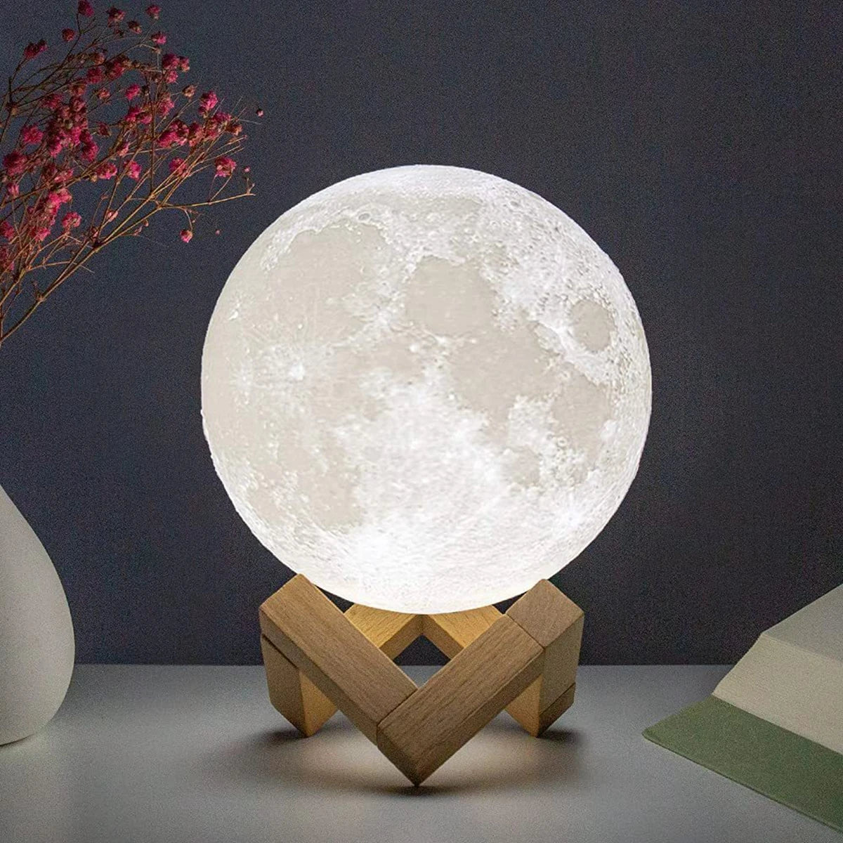 E5 8Cm Moon LED Night Light Lamp Battery Powered with Stand Starry Lamp Bedroom Home Decor Night Lights Kids Gift Moon Lamp Xmas