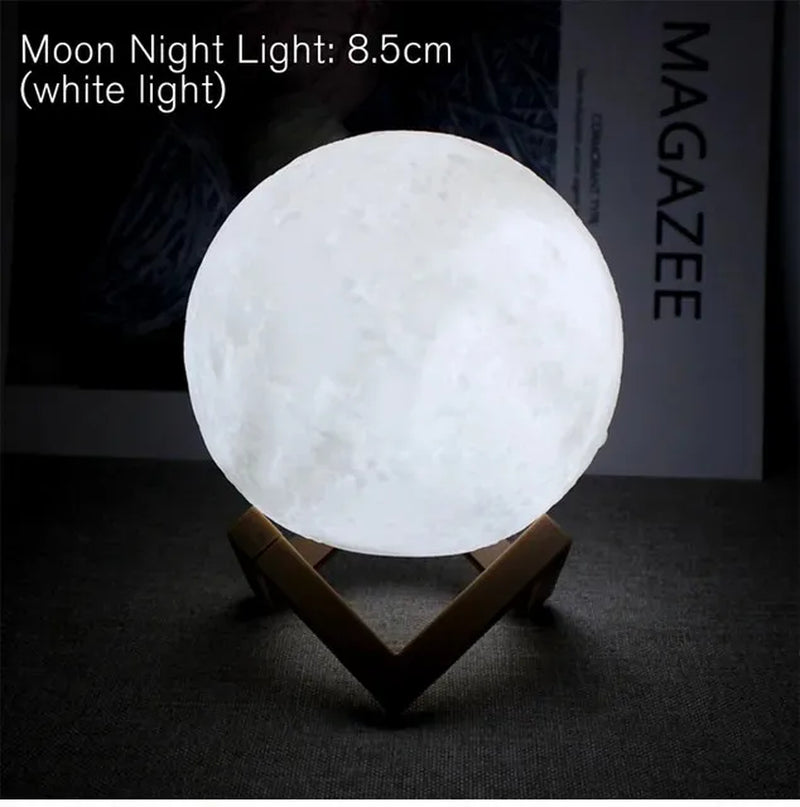 E5 8Cm Moon LED Night Light Lamp Battery Powered with Stand Starry Lamp Bedroom Home Decor Night Lights Kids Gift Moon Lamp Xmas